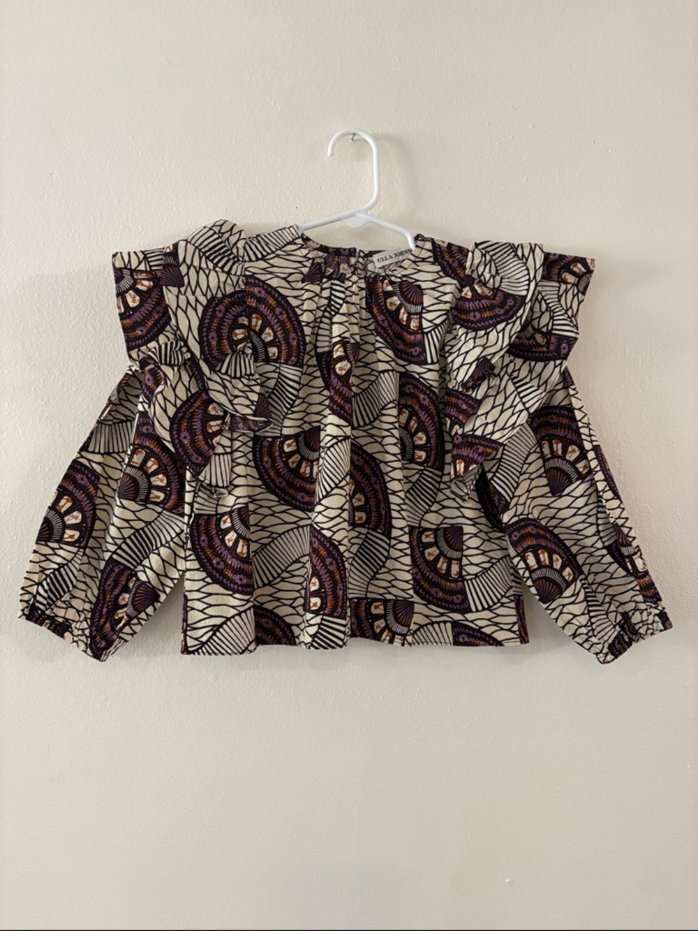 Ulla Johnson GIRLS Cream Blouse with Purple & Black Print